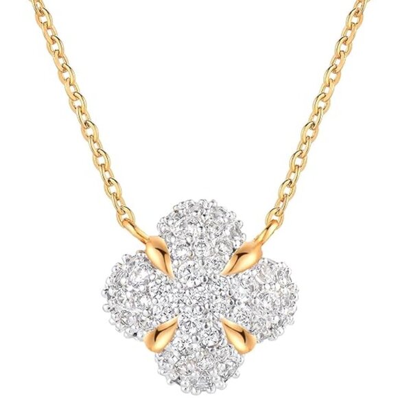 Jewelry - Women's 14K Gold Plated Cubic Zirconia Clover Shaped Dainty Pendant Necklace
